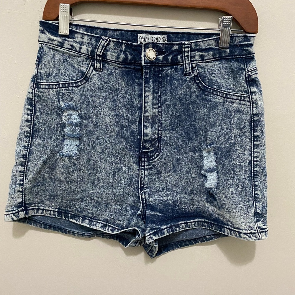 Diva Star Stylish stretchy Blue Acid Wash Jean Shorts
